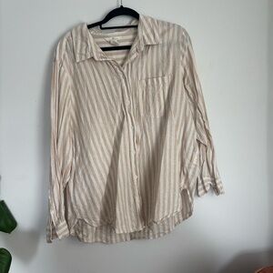 H&M Beige and White Striped Button-Down Shirt